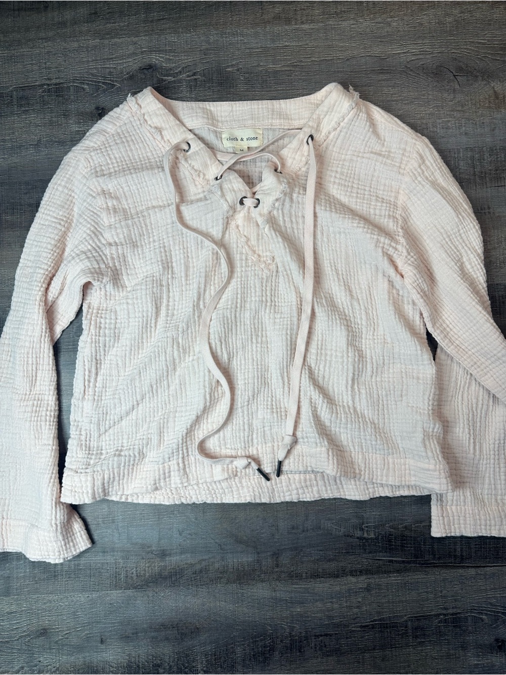 cloth & stone Blush Pink Gauze Lace-Up Blouse Size Medium - Anthropology